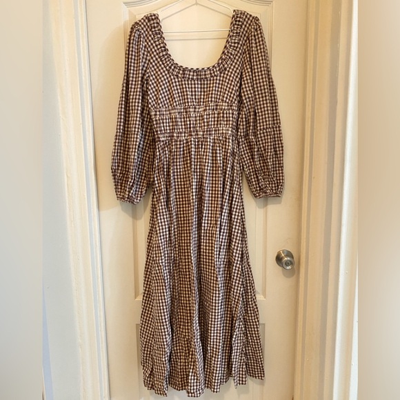 Damson Madder Dakota Brown Plaid bow midi dress size UK 10/US 6 - Picture 3 of 7